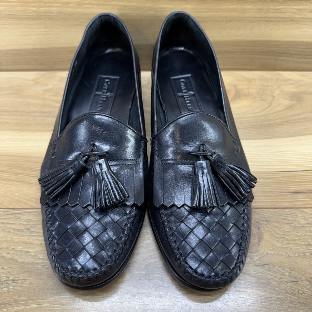 Cole Haan Resort Woven Tassel Loafers Mens 9 D Black Leather Kiltie Formal Dress